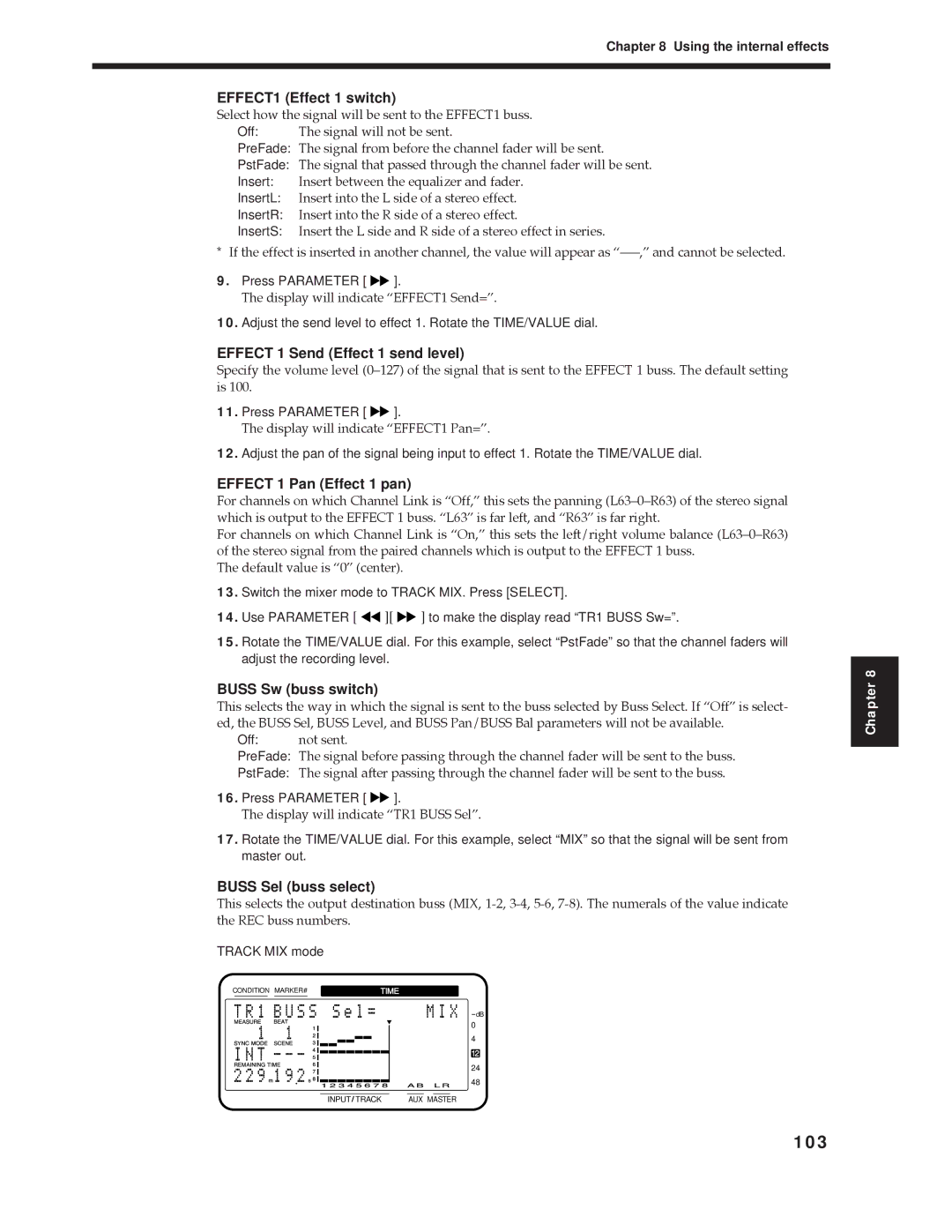 Roland Vs-880 important safety instructions 103, EFFECT1 Effect 1 switch 