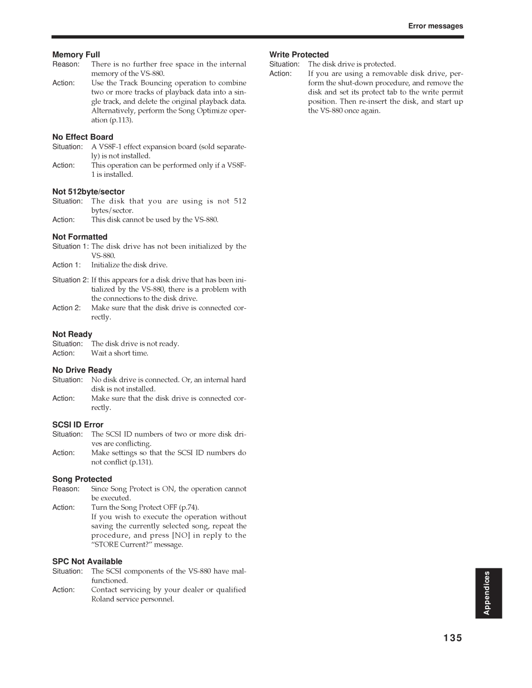 Roland Vs-880 important safety instructions 135 