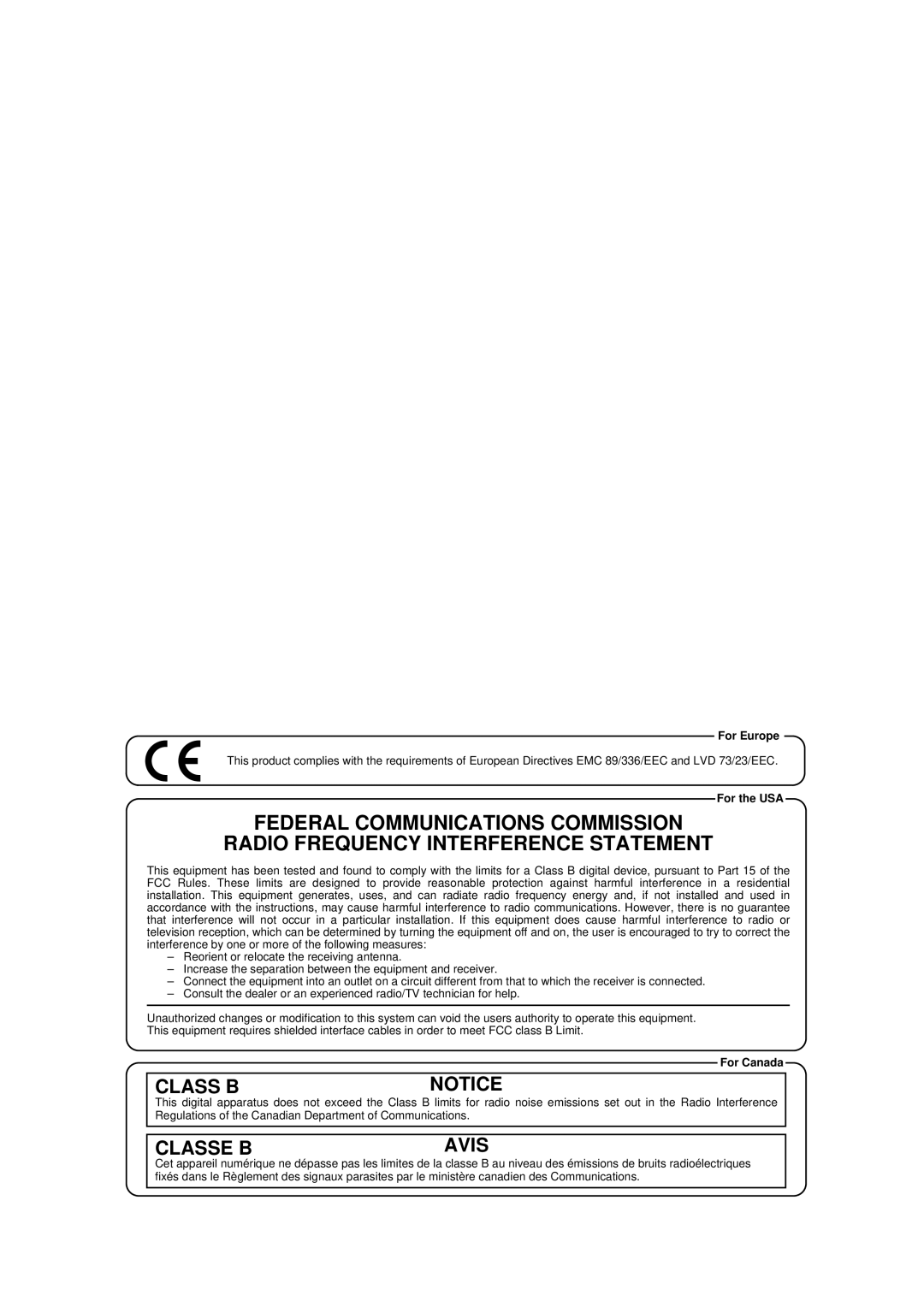 Roland Vs-880 important safety instructions Class B 