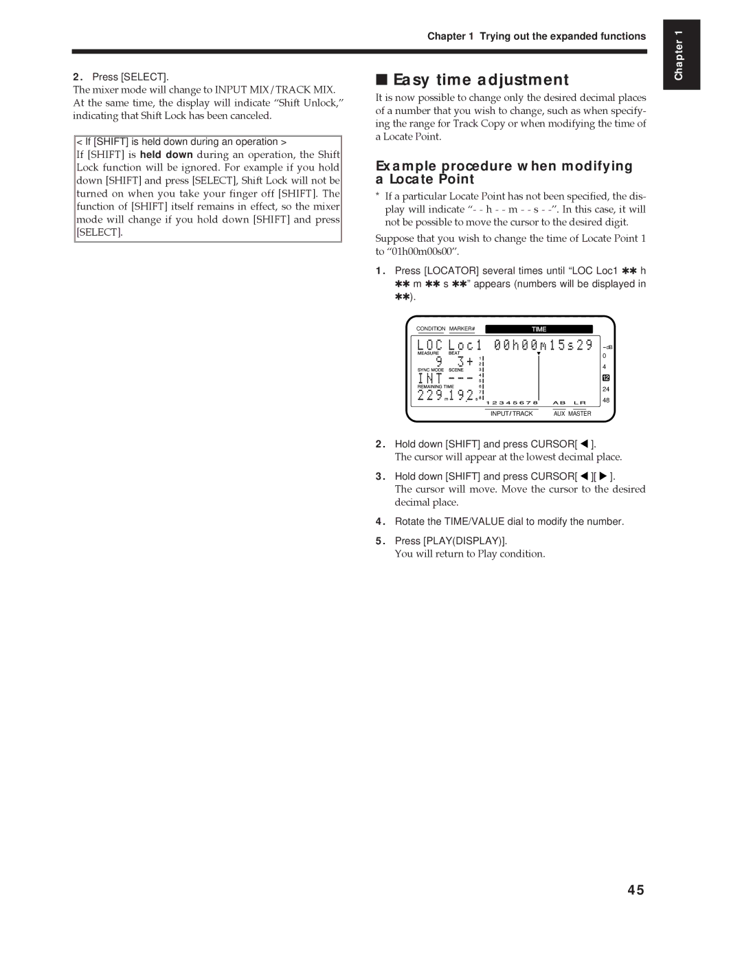 Roland Vs-880 important safety instructions Easy time adjustment, Example procedure when modifying a Locate Point 