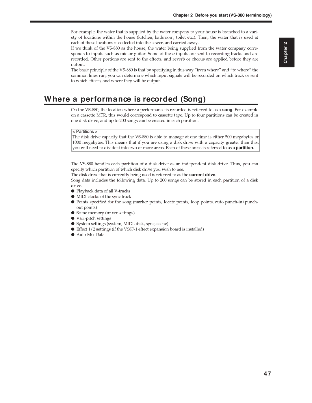 Roland Vs-880 important safety instructions Where a performance is recorded Song, Before you start VS-880 terminology 