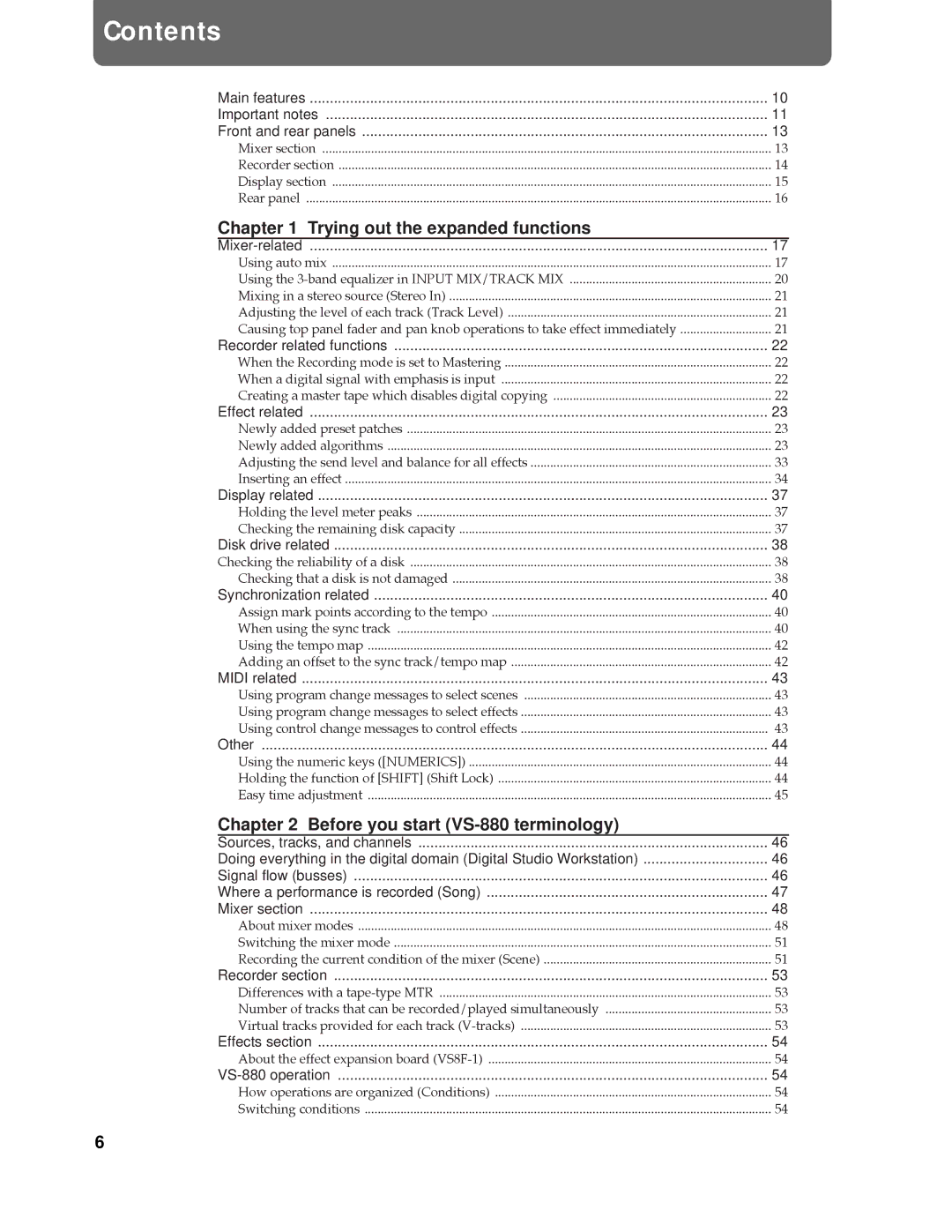 Roland Vs-880 important safety instructions Contents 