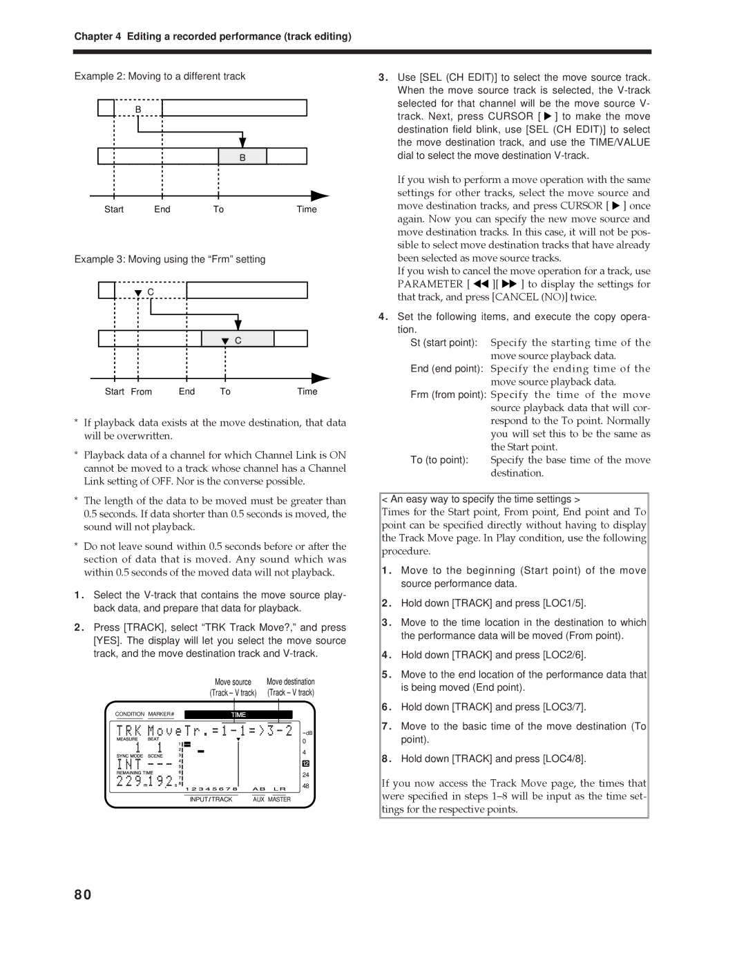 Roland Vs-880 important safety instructions Example 2 Moving to a different track 