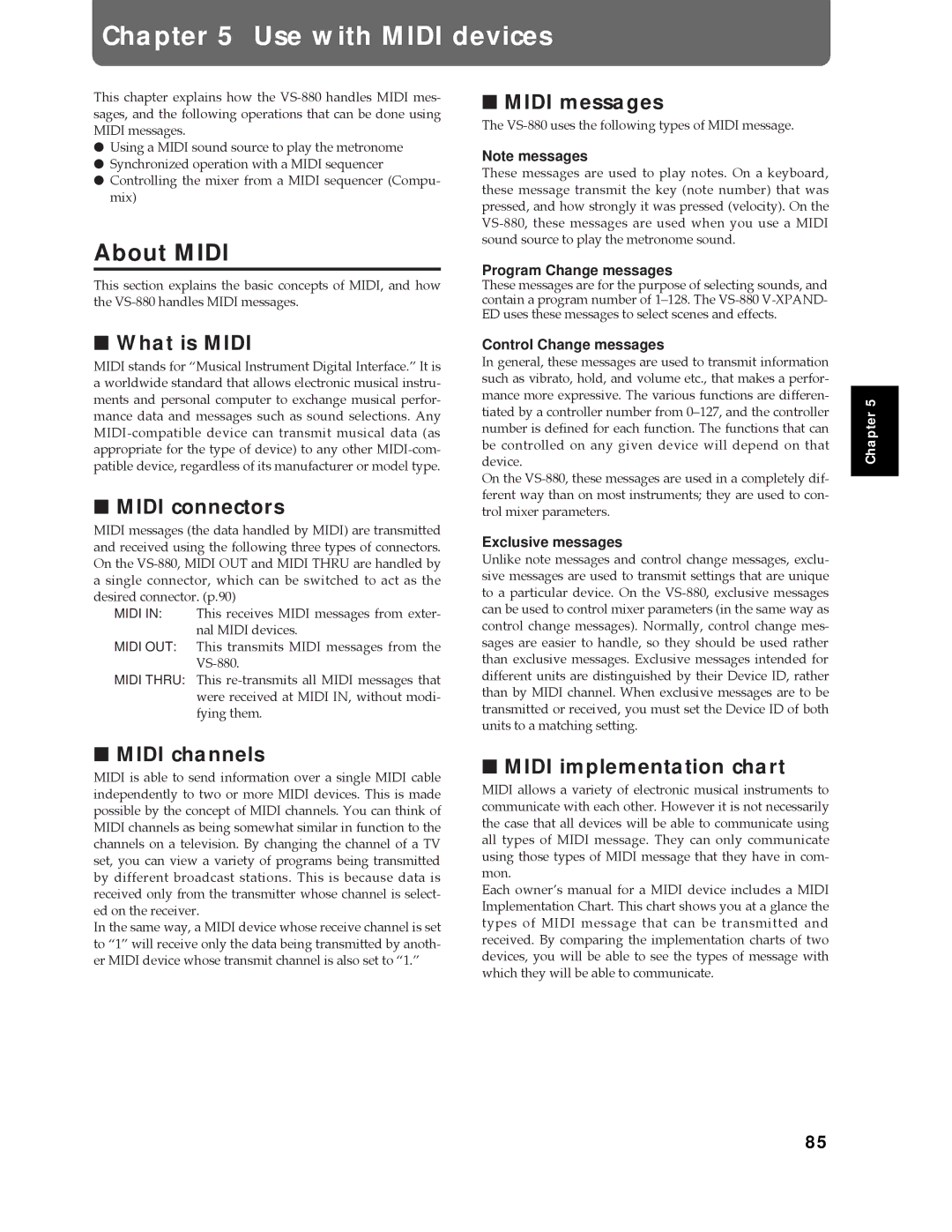 Roland Vs-880 important safety instructions Use with Midi devices, About Midi 