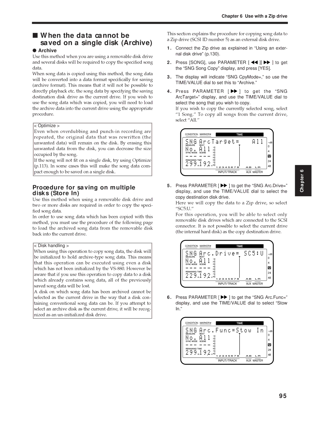 Roland Vs-880 When the data cannot be Saved on a single disk Archive, Procedure for saving on multiple disks Store 