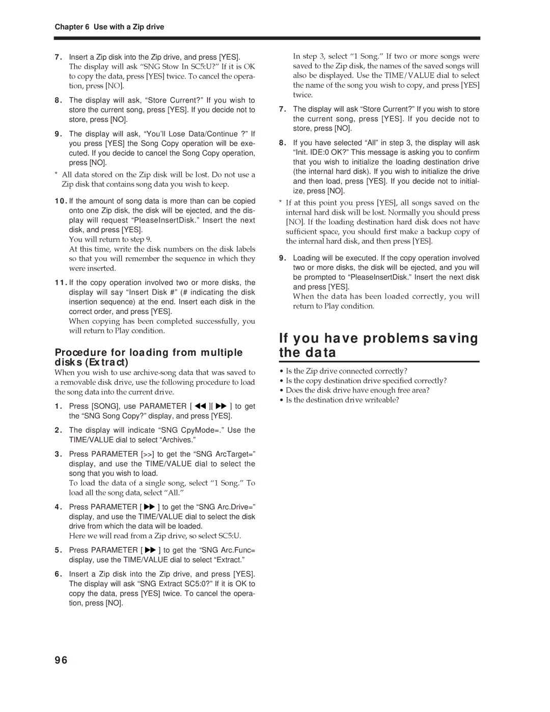 Roland Vs-880 If you have problems saving the data, Procedure for loading from multiple disks Extract 