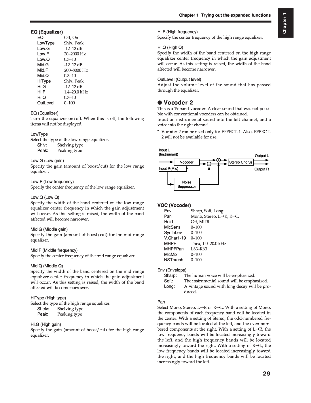 Roland Vs-880 important safety instructions EQ Equalizer, VOC Vocoder, Chapter, Output R 