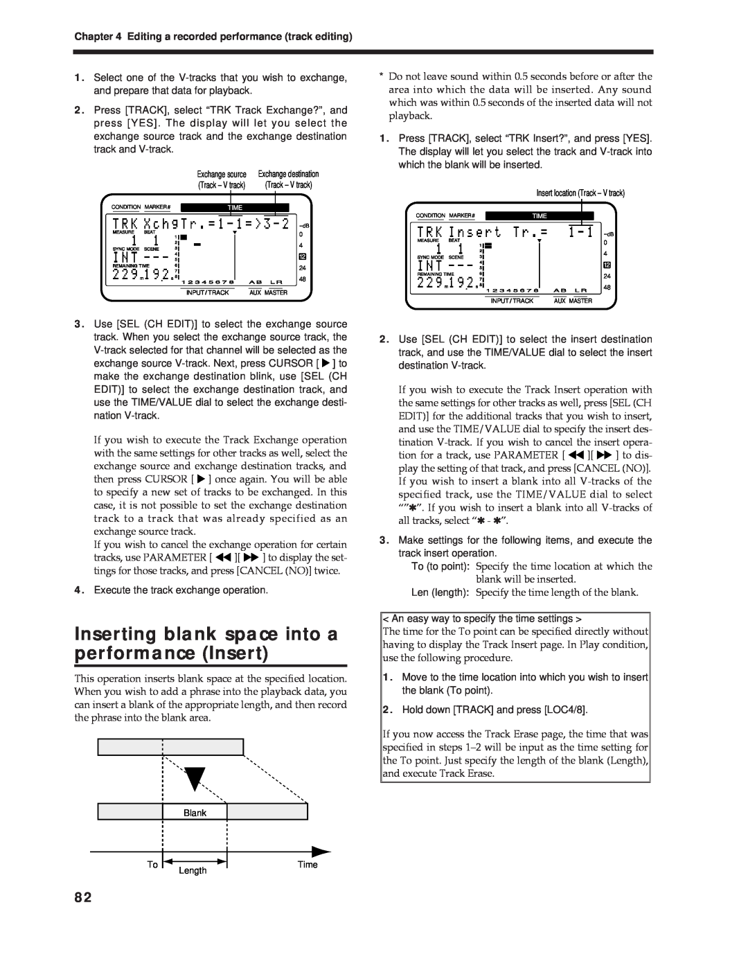 Roland Vs-880 important safety instructions Inserting blank space into a performance Insert 