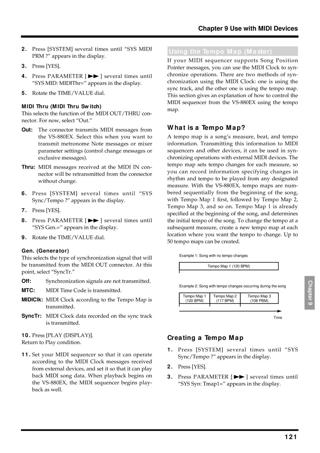 Roland VS-880EX owner manual Using the Tempo Map Master, What is a Tempo Map?, Creating a Tempo Map, 121 