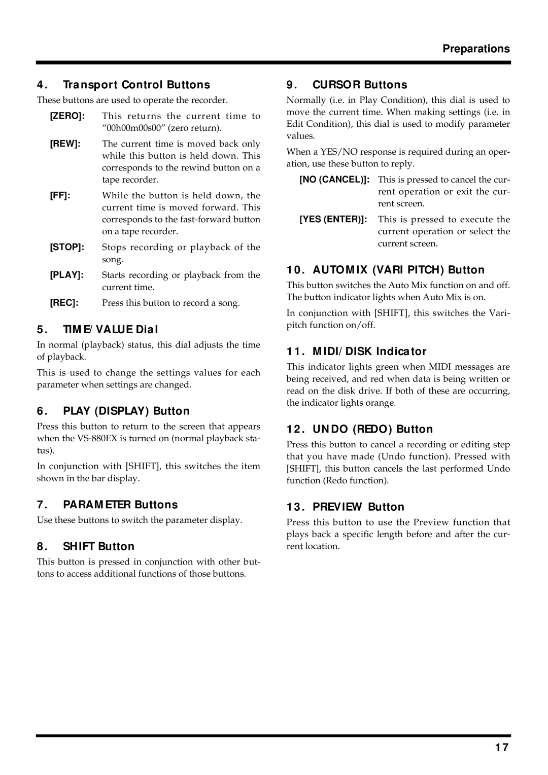 Roland VS-880EX owner manual Preparations Transport Control Buttons 