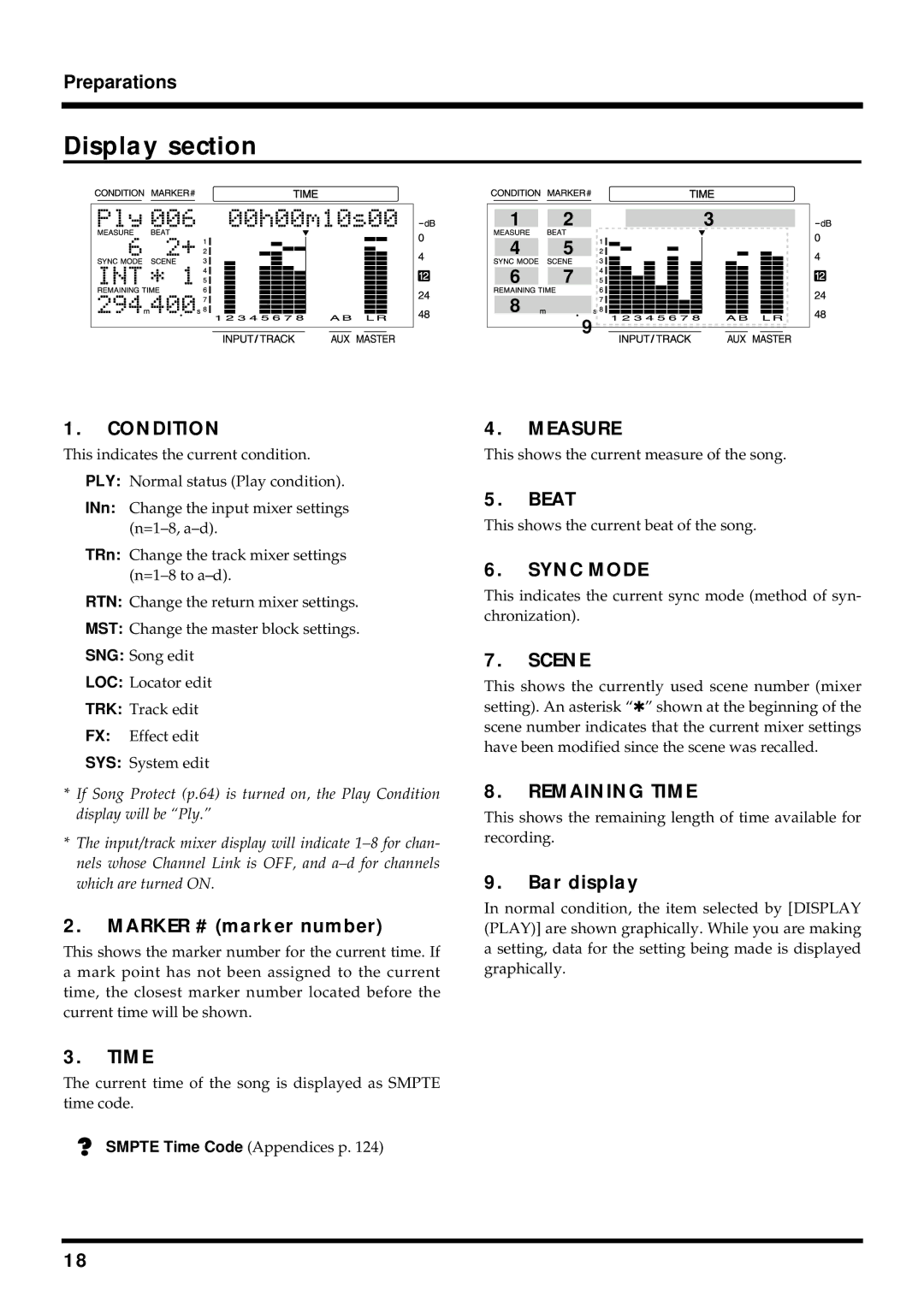 Roland VS-880EX owner manual Display section, Marker # marker number, Bar display 