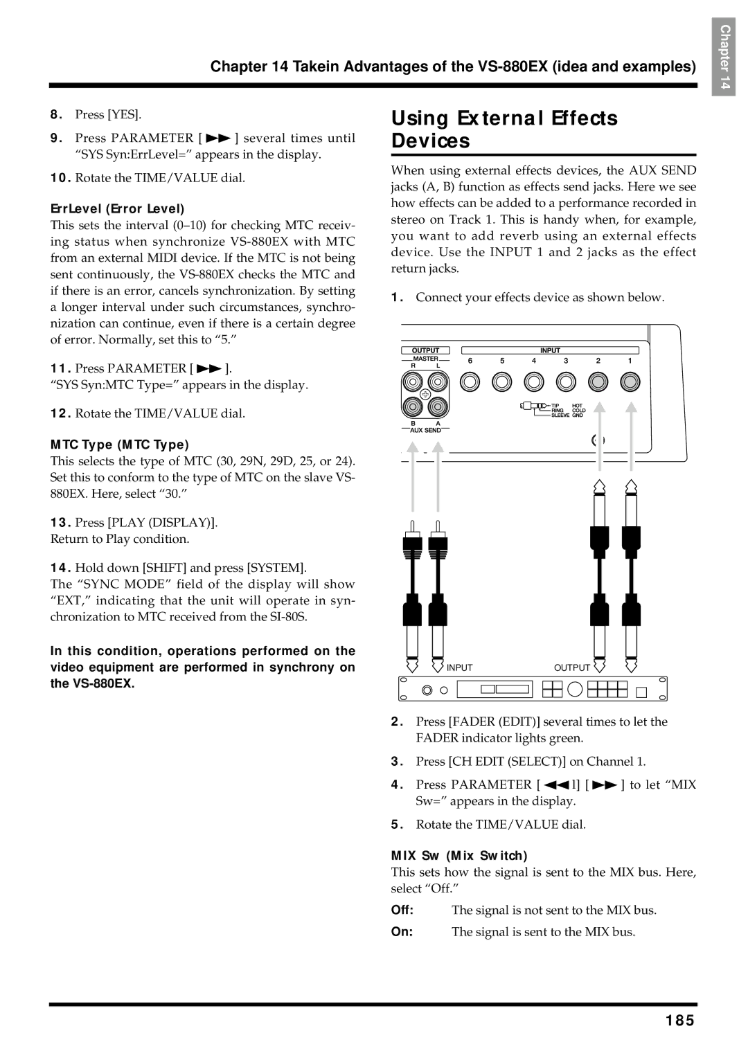 Roland VS-880EX owner manual Using External Effects Devices, 185 