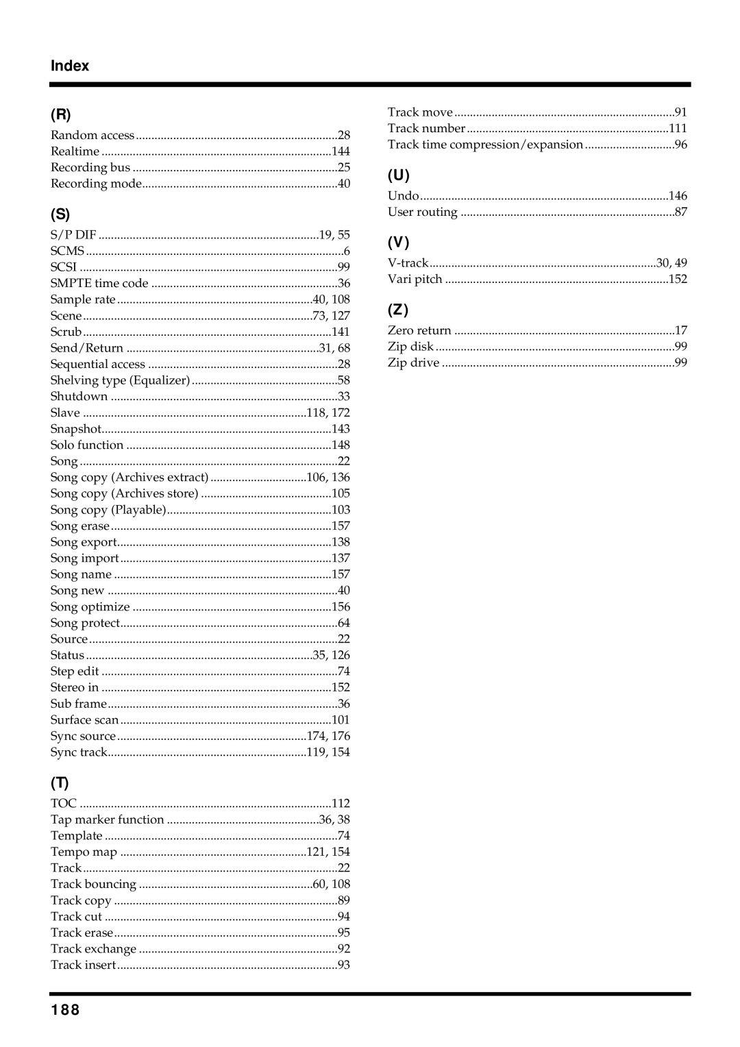 Roland VS-880EX owner manual Index, 188 