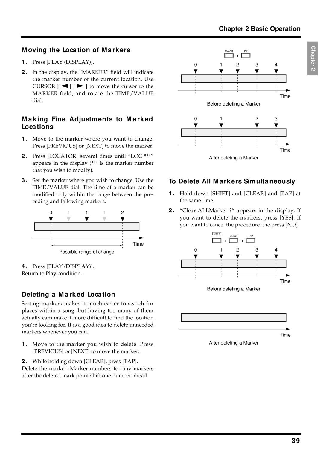 Roland VS-880EX owner manual Basic Operation Moving the Location of Markers, Making Fine Adjustments to Marked Locations 