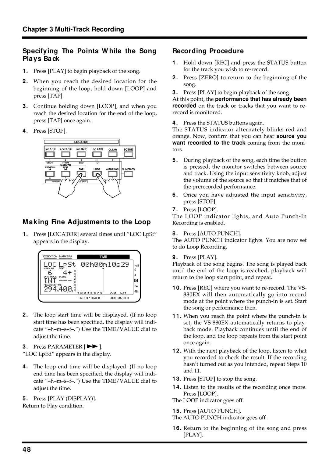 Roland VS-880EX owner manual Making Fine Adjustments to the Loop 