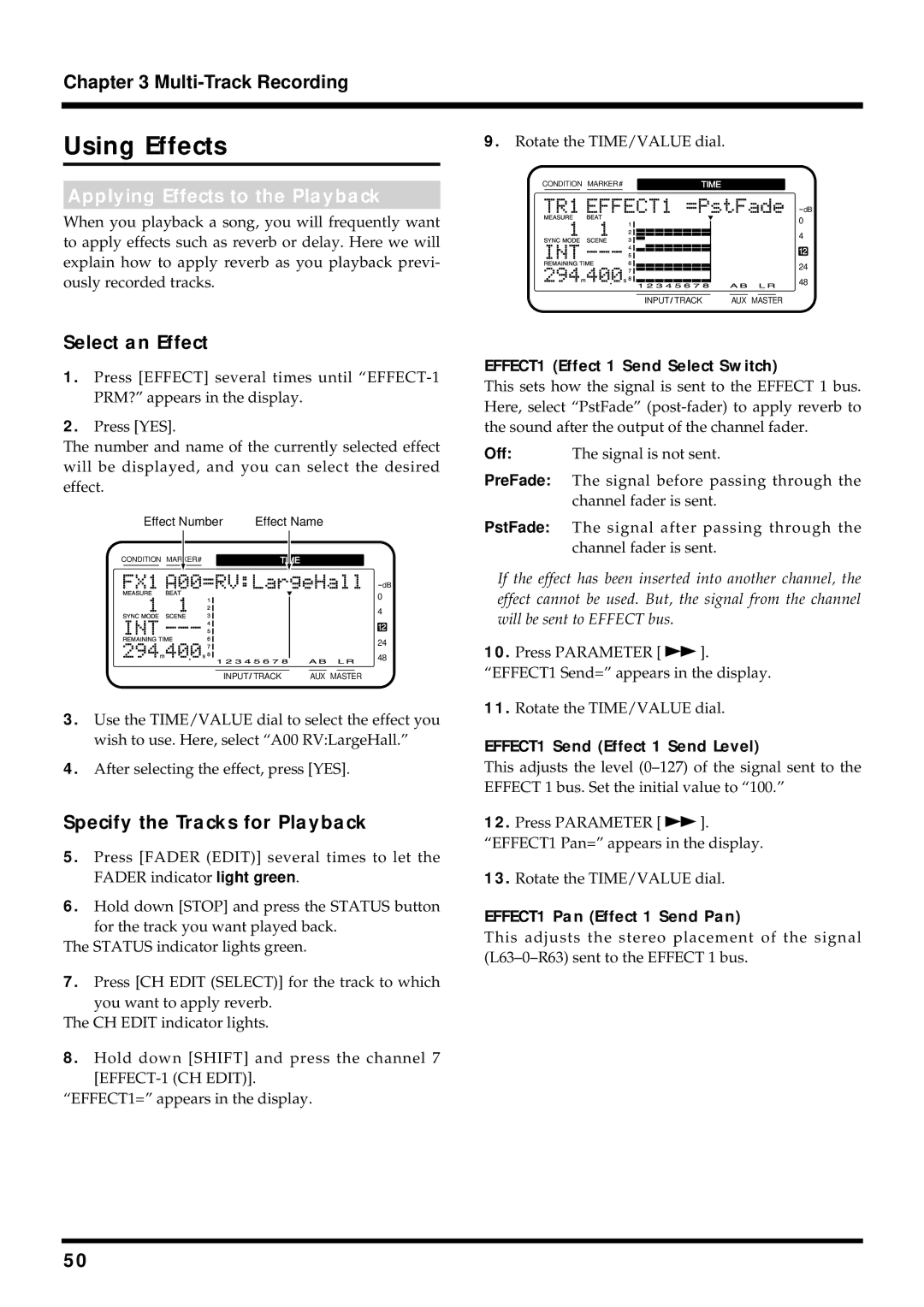 Roland VS-880EX Using Effects, Applying Effects to the Playback, Select an Effect, Specify the Tracks for Playback 