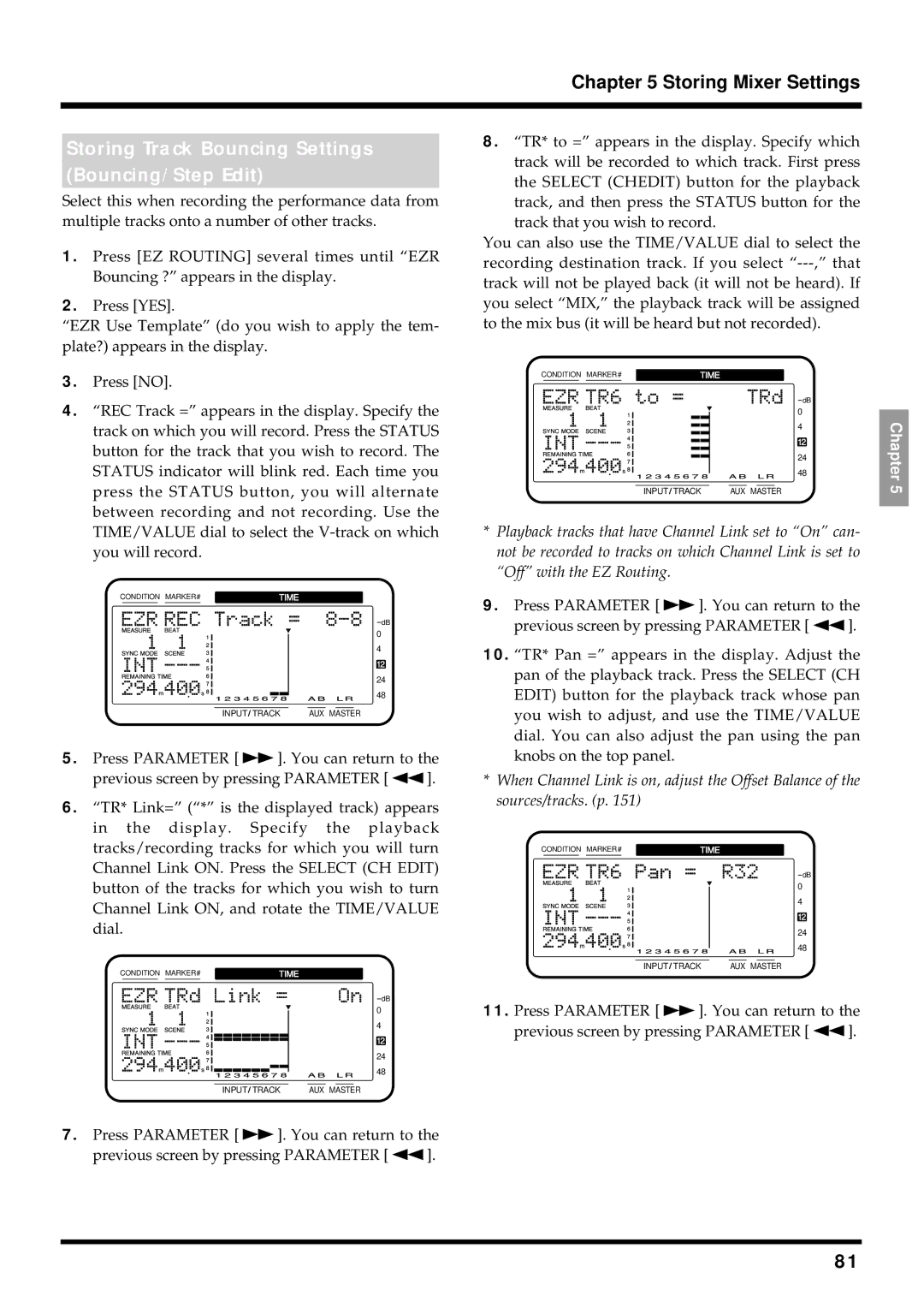 Roland VS-880EX owner manual Storing Track Bouncing Settings Bouncing/Step Edit 