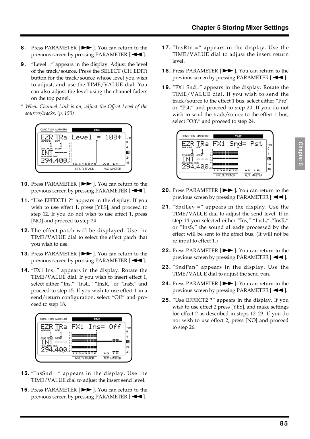 Roland VS-880EX owner manual Storing Mixer Settings 