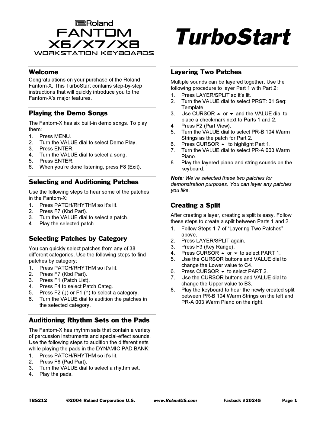 Roland X-7, X-8 manual Welcome, Playing the Demo Songs, Selecting and Auditioning Patches, Selecting Patches by Category 