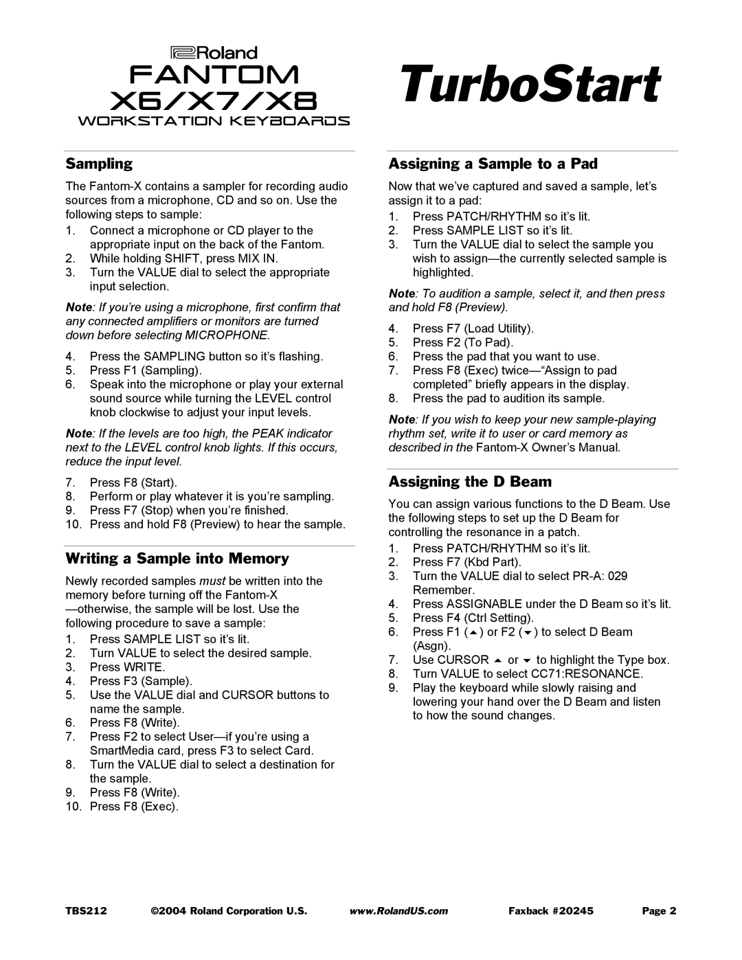Roland X-6, X-8, X-7 manual Sampling, Writing a Sample into Memory, Assigning a Sample to a Pad, Assigning the D Beam 