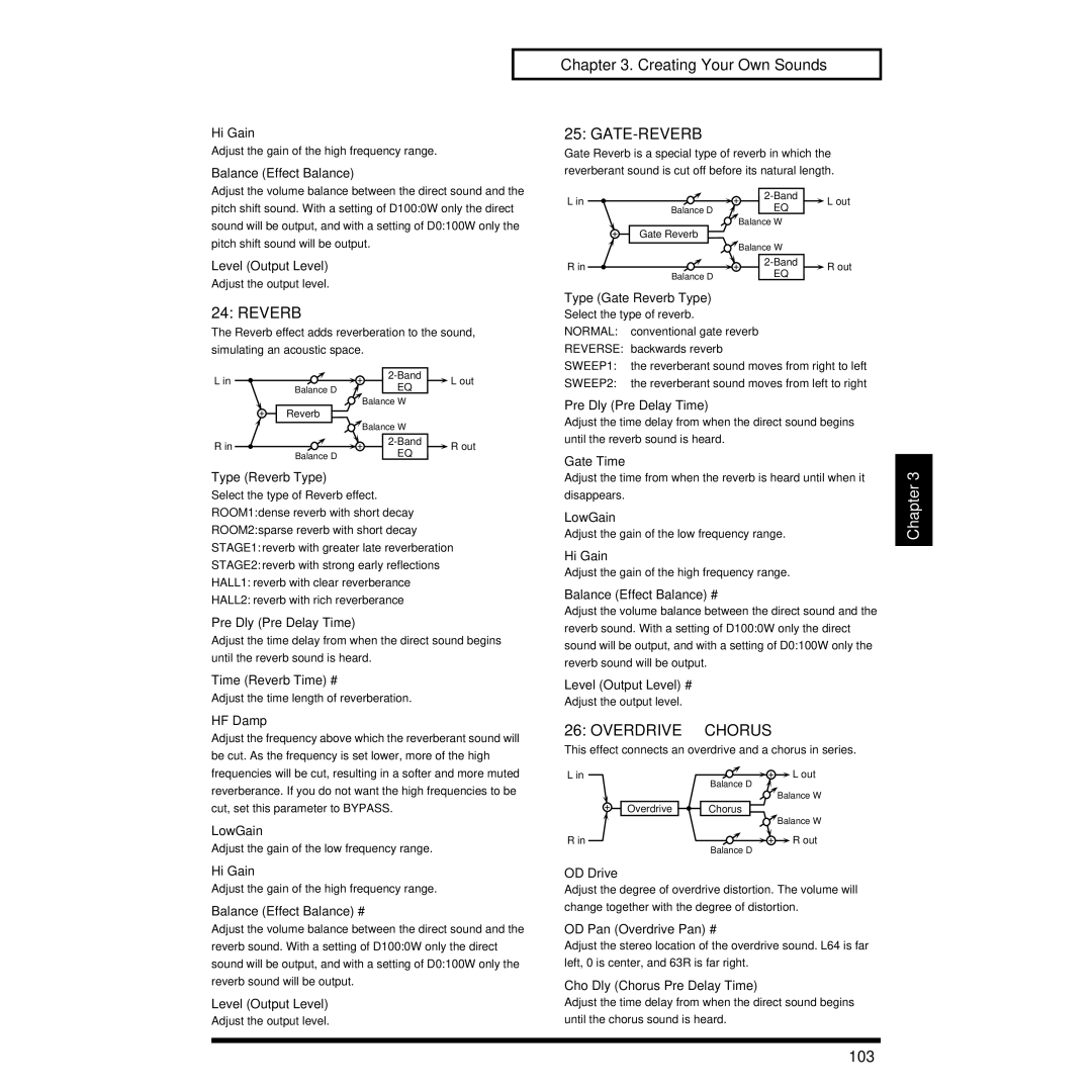 Roland XP-30 owner manual Gate-Reverb, OVERDRIVE→ Chorus, 103 