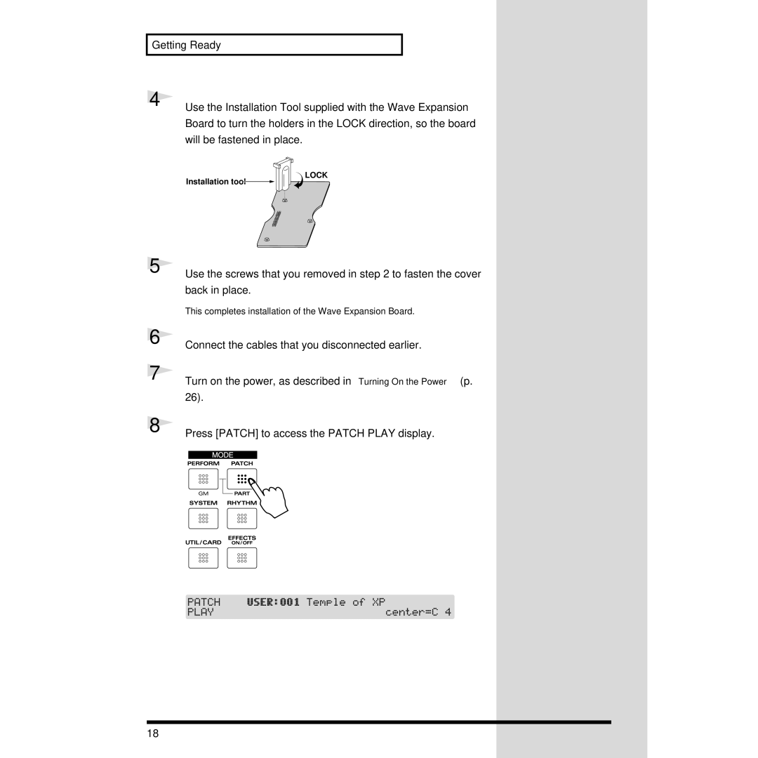 Roland XP-30 owner manual This completes installation of the Wave Expansion Board 