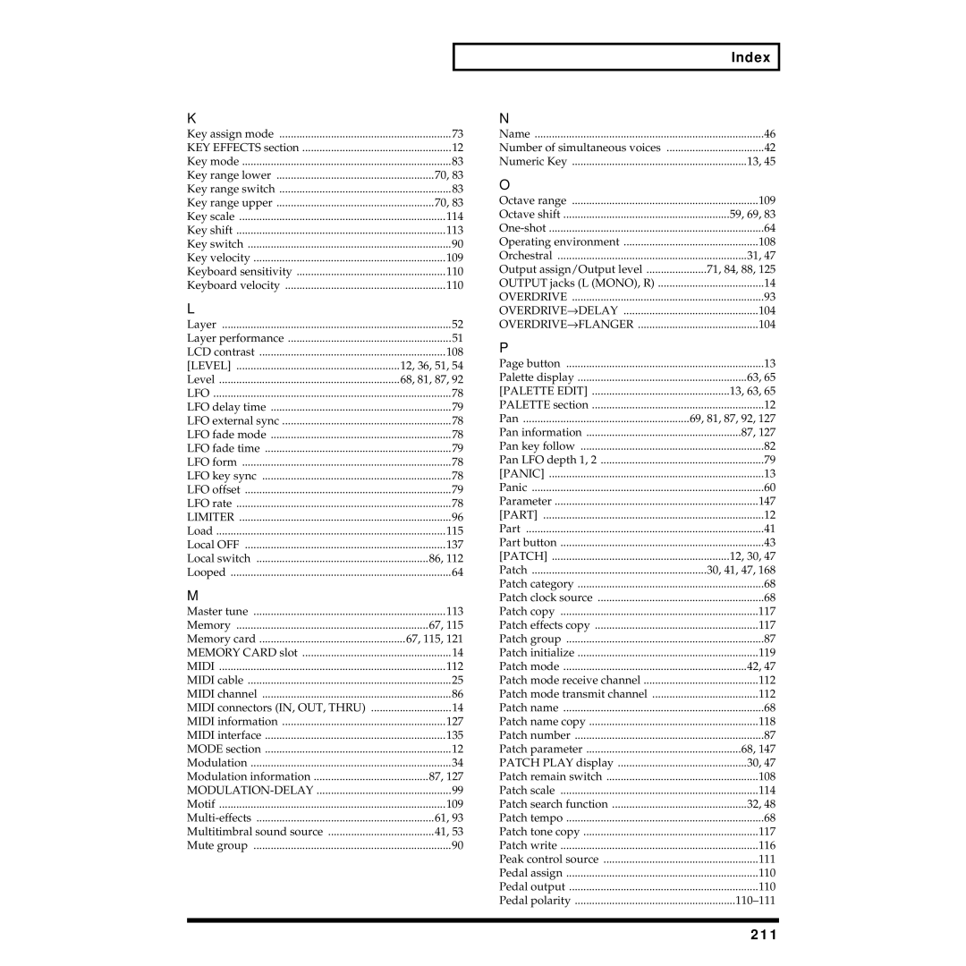 Roland XP-30 owner manual 211, Level 