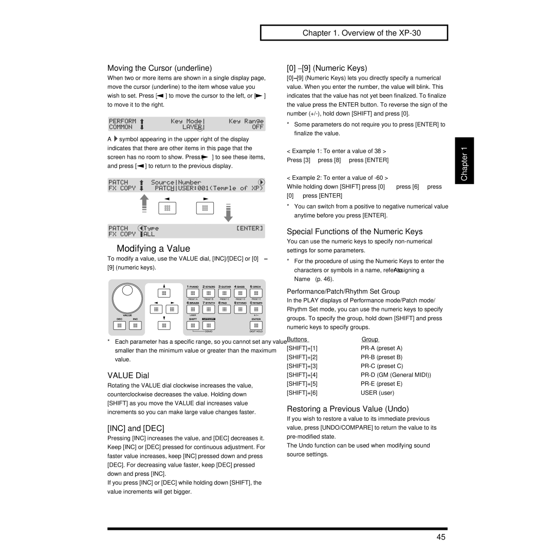 Roland XP-30 owner manual Modifying a Value 