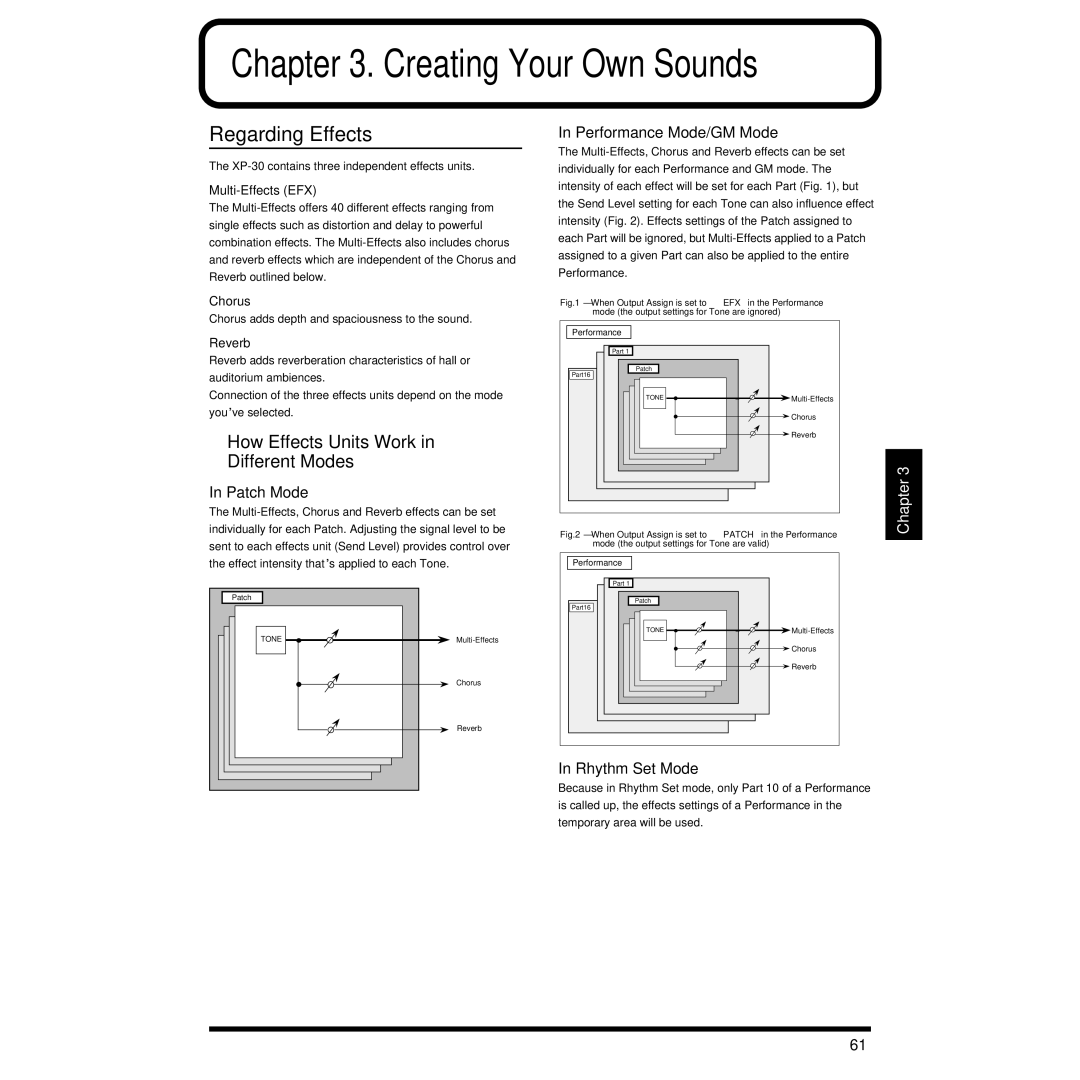 Roland XP-30 owner manual Creating Your Own Sounds, Regarding Effects, How Effects Units Work in Different Modes 