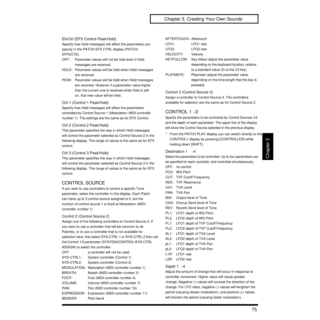 Roland XP-30 owner manual Control Source 