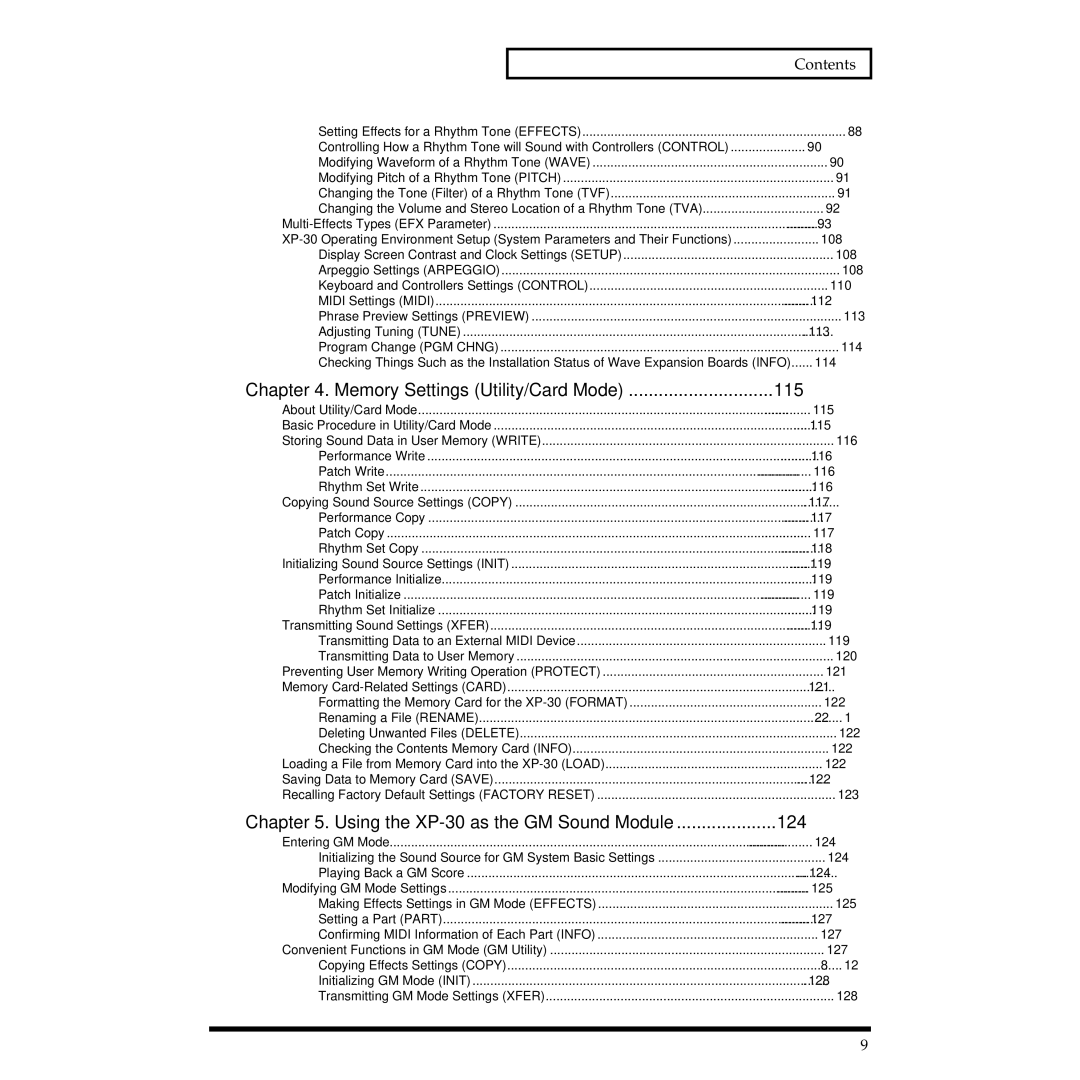 Roland XP-30 owner manual Memory Settings Utility/Card Mode 115 
