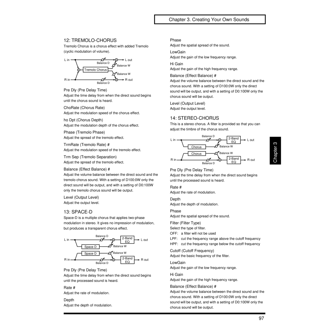 Roland XP-30 owner manual Tremolo-Chorus, Space-D, Stereo-Chorus 