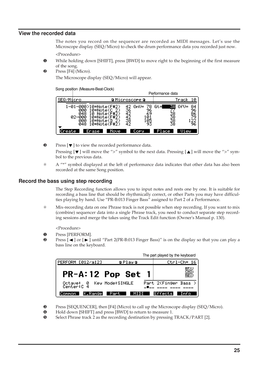 Roland XP-80 quick start View the recorded data, Record the bass using step recording 