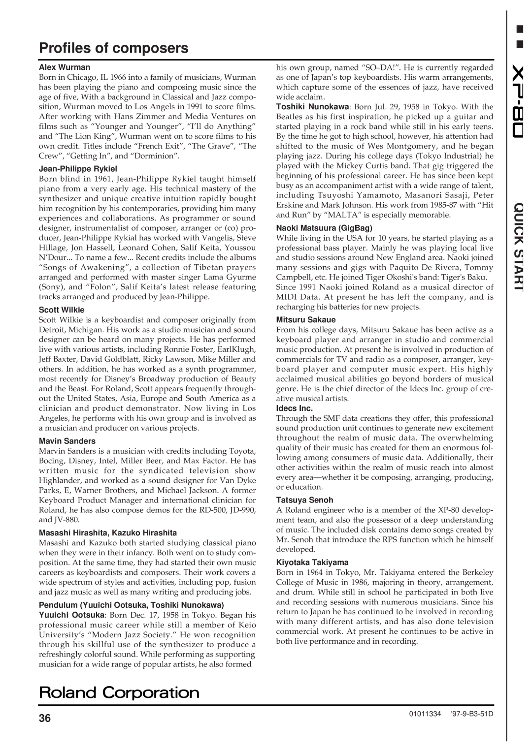 Roland XP-80 quick start Profiles of composers, Alex Wurman 