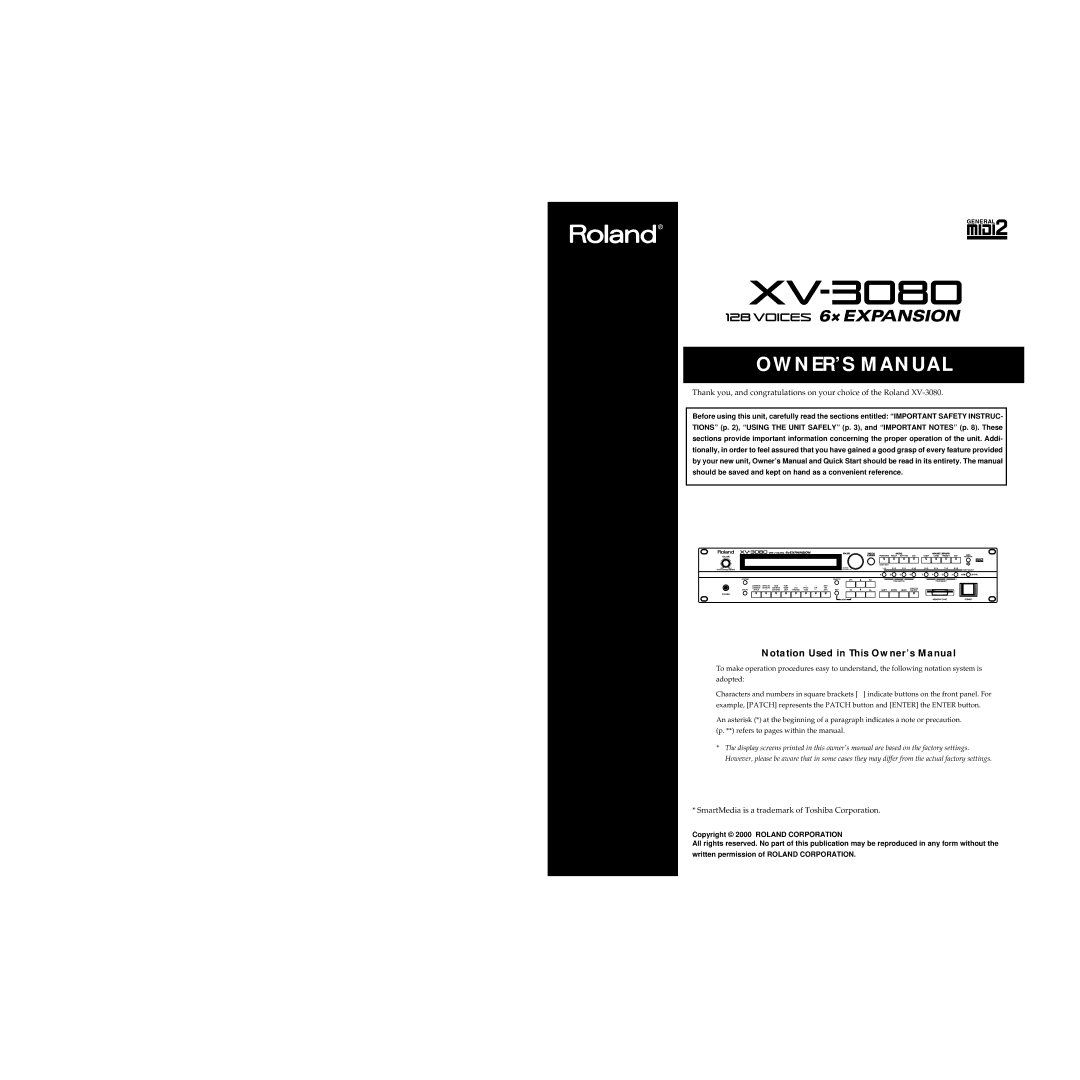 Roland XV-3080 owner manual Thank you, and congratulations on your choice of the Roland 