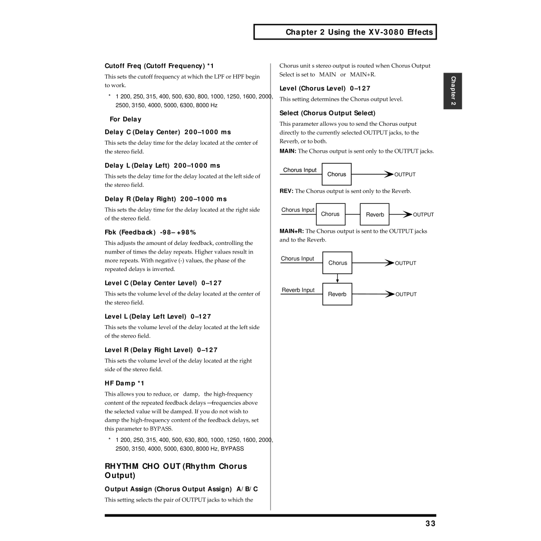 Roland XV-3080 owner manual Rhythm CHO OUT Rhythm Chorus Output, Cutoff Freq Cutoff Frequency *1 