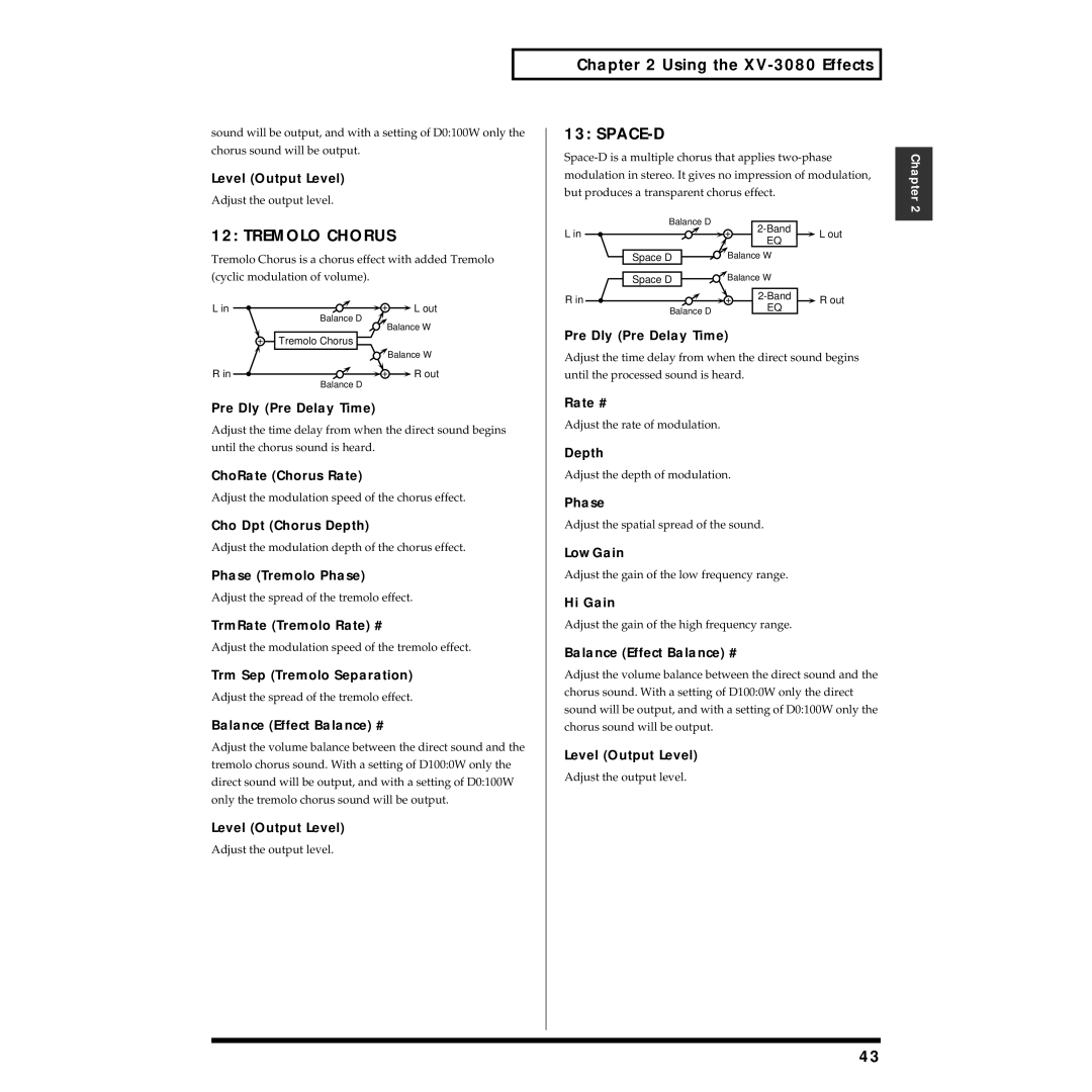 Roland XV-3080 owner manual Tremolo Chorus, Space-D 