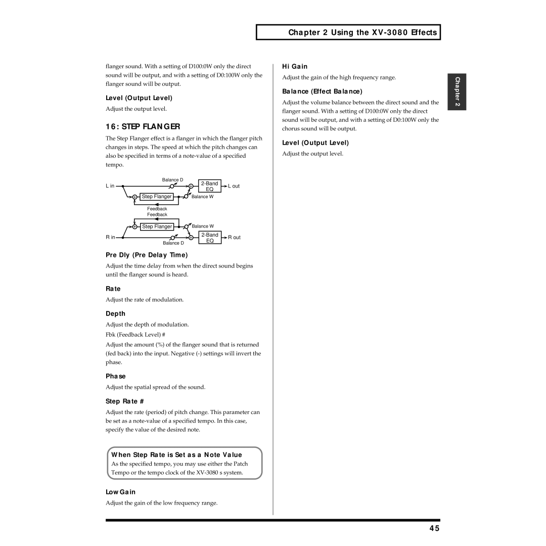 Roland XV-3080 owner manual Step Flanger, Step Rate #, When Step Rate is Set as a Note Value 