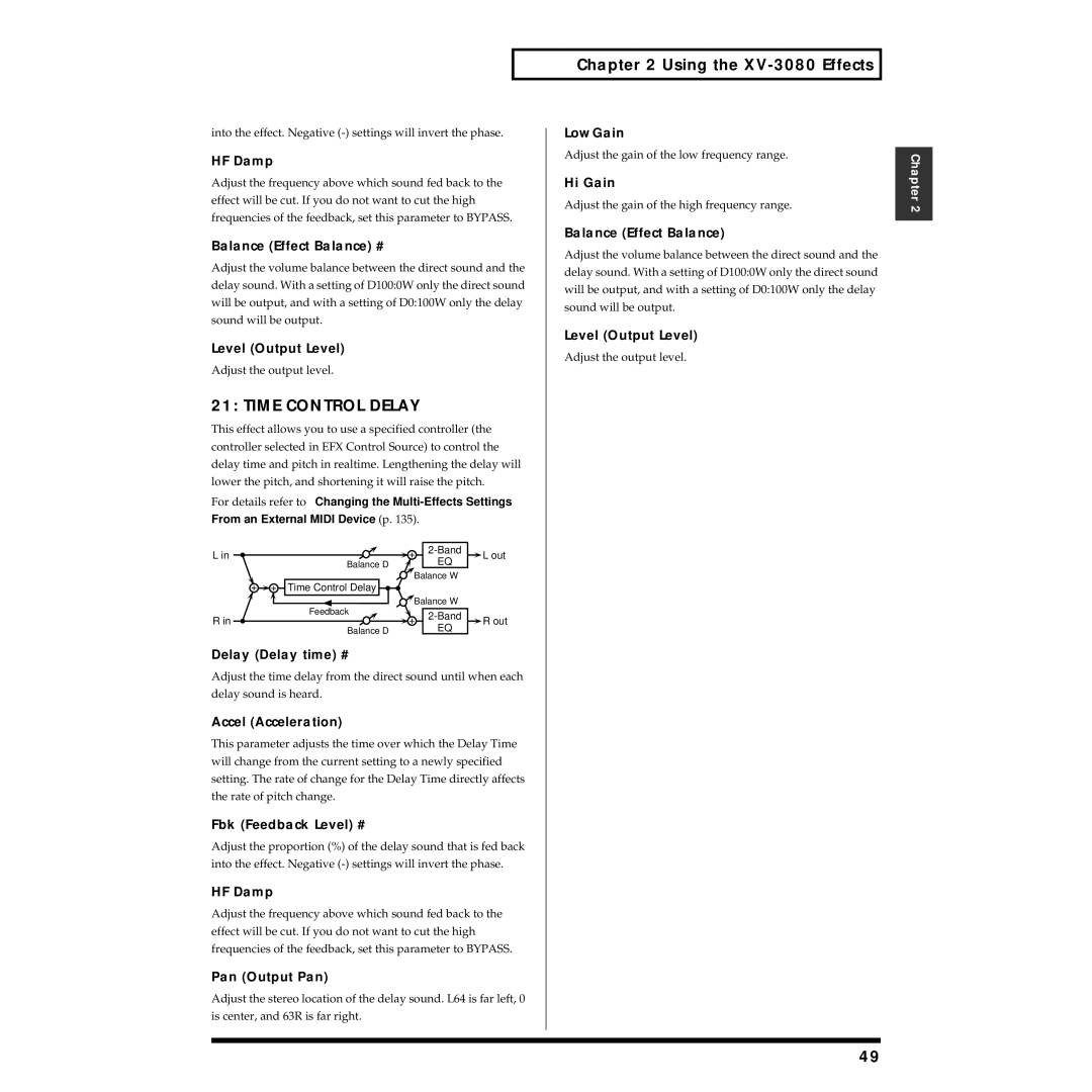 Roland XV-3080 owner manual Time Control Delay, Delay Delay time #, Accel Acceleration 