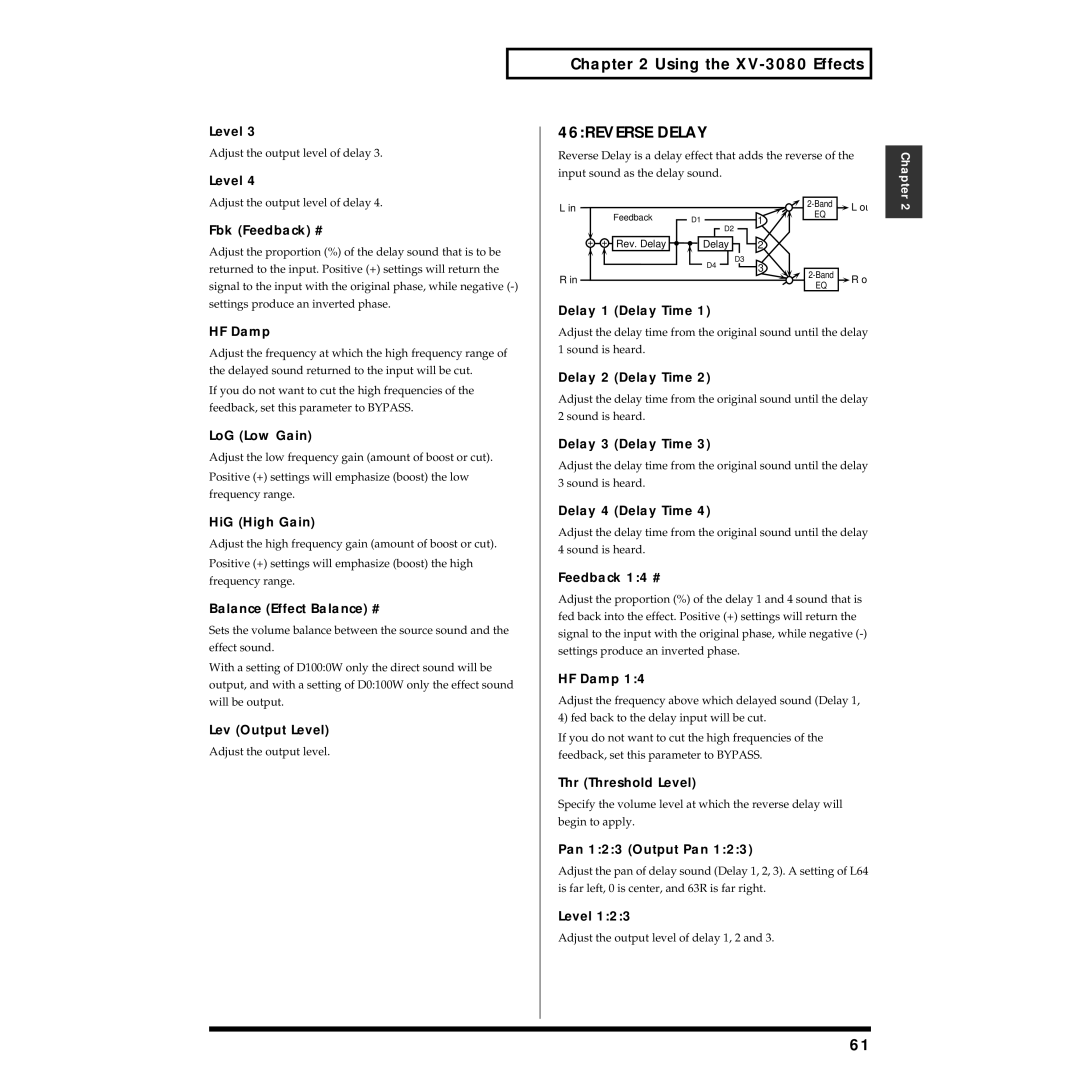 Roland XV-3080 owner manual 46REVERSE Delay 