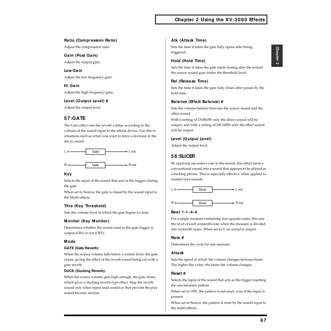 Roland XV-3080 owner manual 57GATE, 58SLICER 