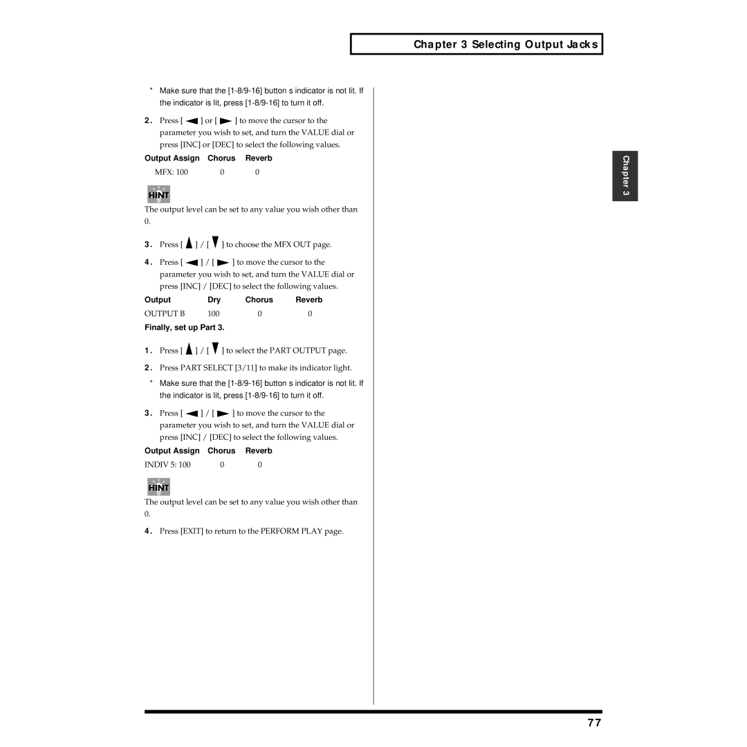 Roland XV-3080 owner manual Output Dry Chorus Reverb, Finally, set up Part 