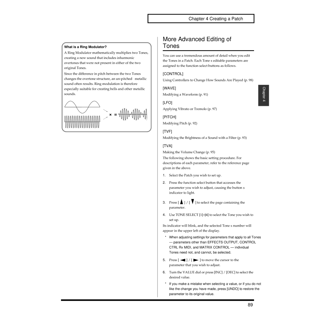 Roland XV-3080 owner manual More Advanced Editing of Tones, What is a Ring Modulator? 