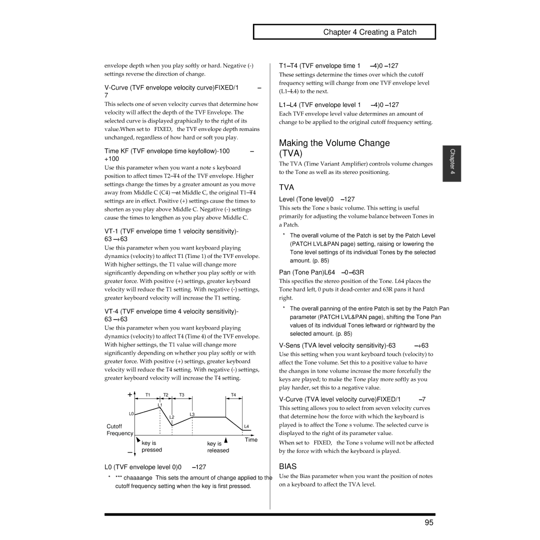 Roland XV-3080 owner manual Making the Volume Change TVA, Tva, Bias 