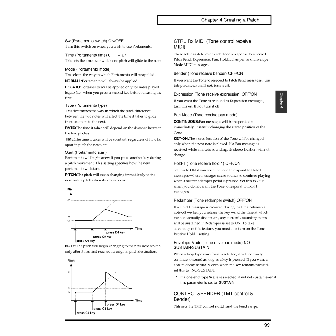 Roland XV-3080 owner manual Creating a Patch Ctrl Rx Midi Tone control receive Midi, CONTROL&BENDER TMT control & Bender 