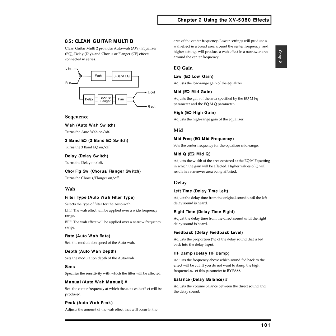 Roland XV-5080 owner manual Clean Guitar Multi B, Seqeuence, 101 