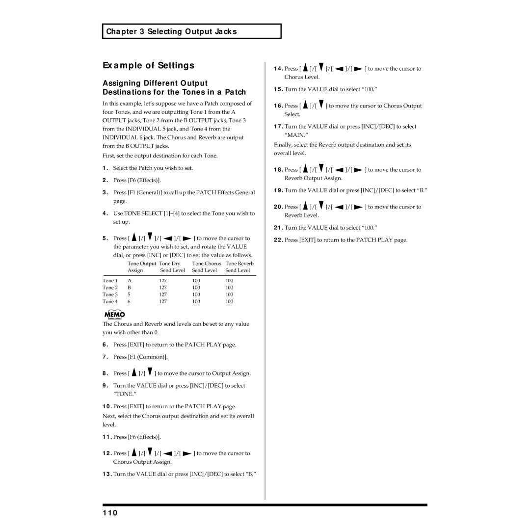 Roland XV-5080 owner manual Example of Settings, 110 