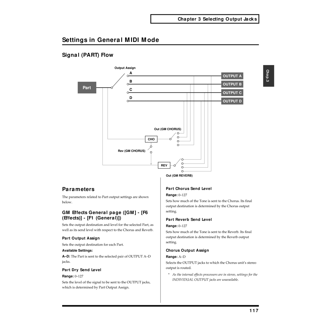 Roland XV-5080 owner manual GM Effects General page GM F6 Effects F1 General, 117 