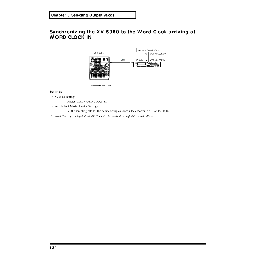 Roland owner manual Synchronizing the XV-5080 to the Word Clock arriving at, 124 