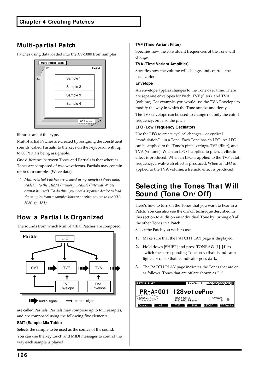 Roland XV-5080 Selecting the Tones That Will Sound Tone On/Off, Multi-partial Patch, How a Partial Is Organized, 126 